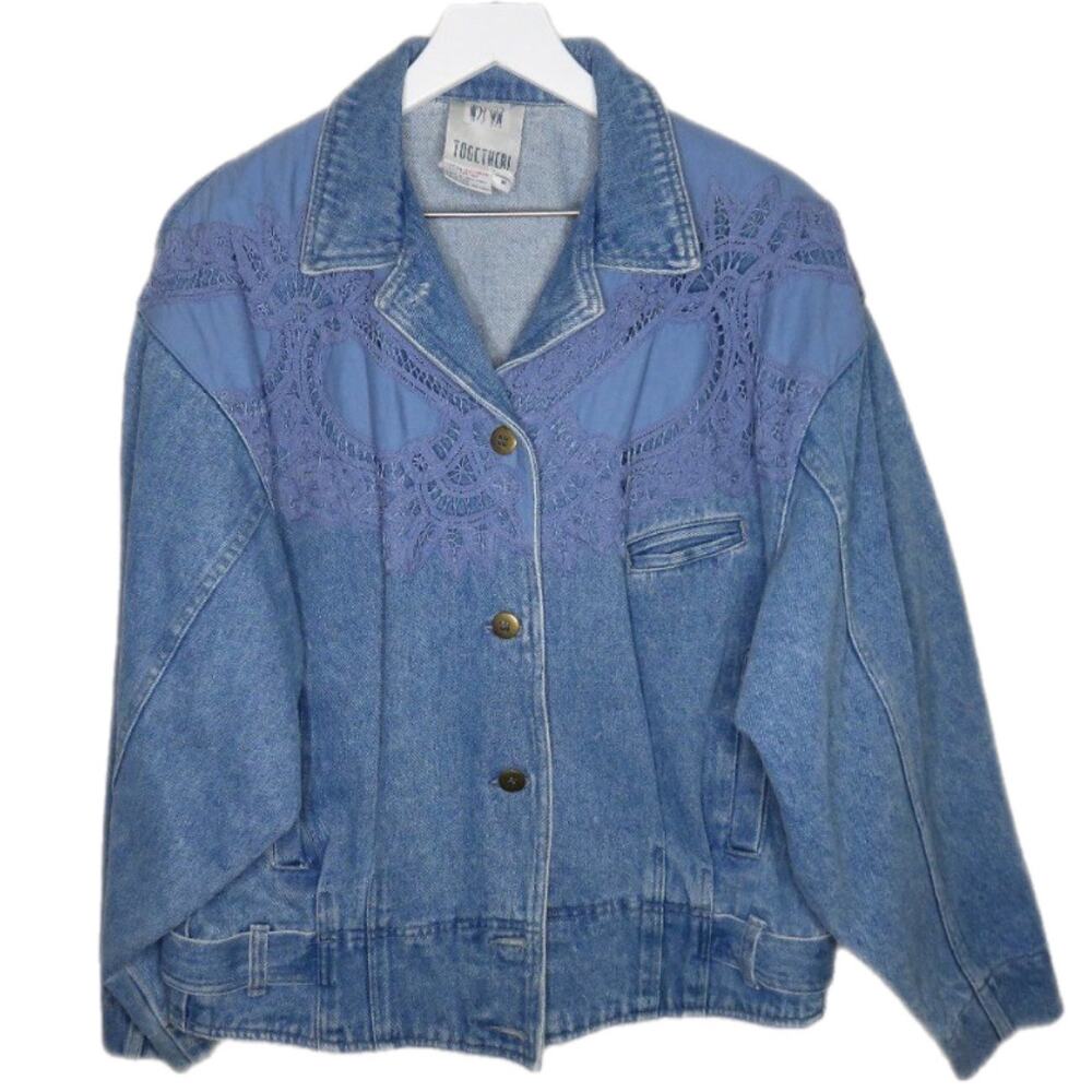 Vintage Crochet Detail Denim Jean Jacket - Missy Size M
